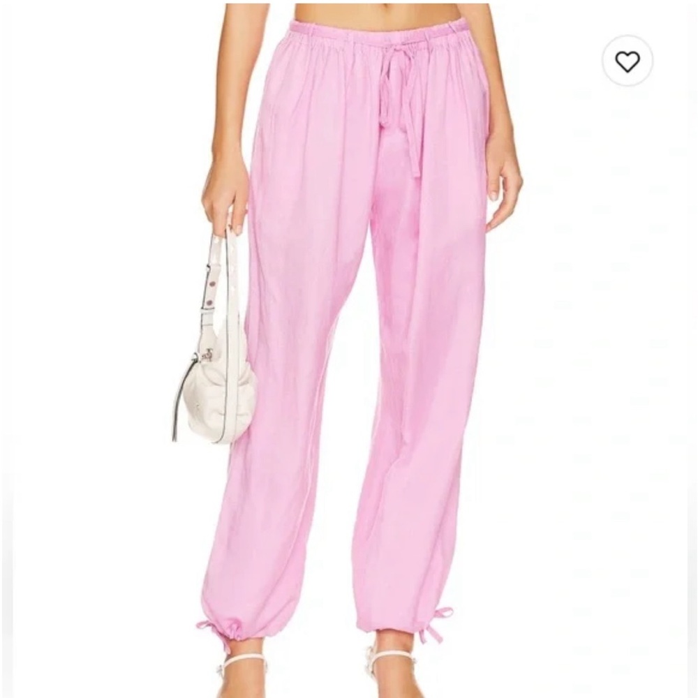 L’Academie Linen Blend Maxie Pant in BubbleGum Pink Women’s Sz L Pull On revolve